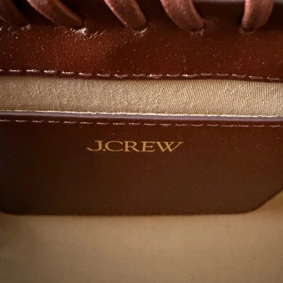 J.Crew Leather and Wicker Mini Satchel Crossbody Bag Brown Tan Whipstitch - Picture 6 of 7